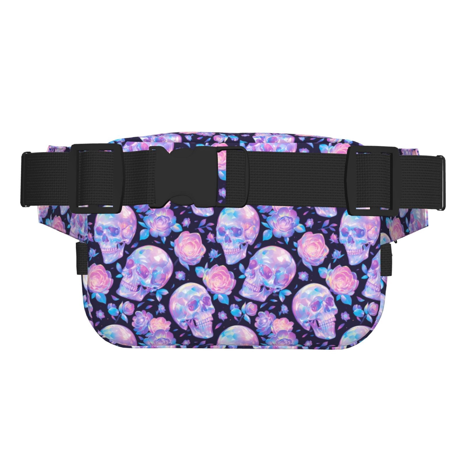 Picia crystal Skull flower Print Square Double-Layer Waist Bag Mini Adjustable Waist Belt Bag Exercise Running Travel Hiking