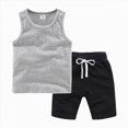 thumbnail image 2 of Xudanell Toddler Boy Summer Outfits Kids Sport Clothes Sleeveless Tank Tops Athletic Shorts Elastic Waist Casual Two Piece Grey 3-4 Years, 2 of 4