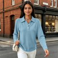 thumbnail image 7 of Waffle Knit Tops for Women Long Sleeve Collared Work Golf Polo Shirt 3XL, 7 of 7