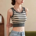 thumbnail image 2 of MNCEKFOD Womens Tank Top With Built In Bra Casual Striped Padded Tank Tops Cropped Waist Short Style Elastic Summer Daily Outer Tops Camisoles For Women For Under Clothes Grey L, 2 of 6