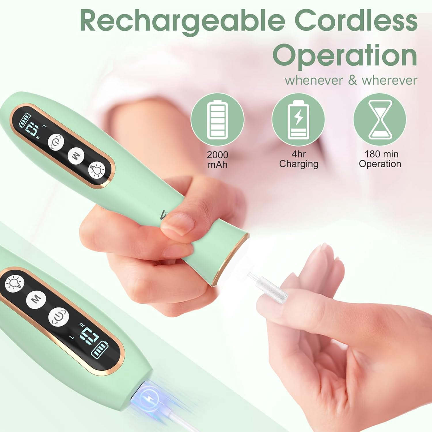 Banral Cordless Nail Drill Kit with LED Light, 10-Speed Manicure & Pedicure Set for Thick Toenails & Cuticle Care, Includes Case