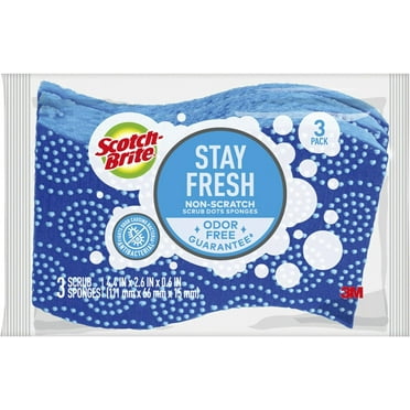 Scotch-Brite Scrub Dots Non-Scratch Scrub Sponge, Rinses Clean, For Washing Dishes and Cleaning Kitchen, 3 Scrub Sponges