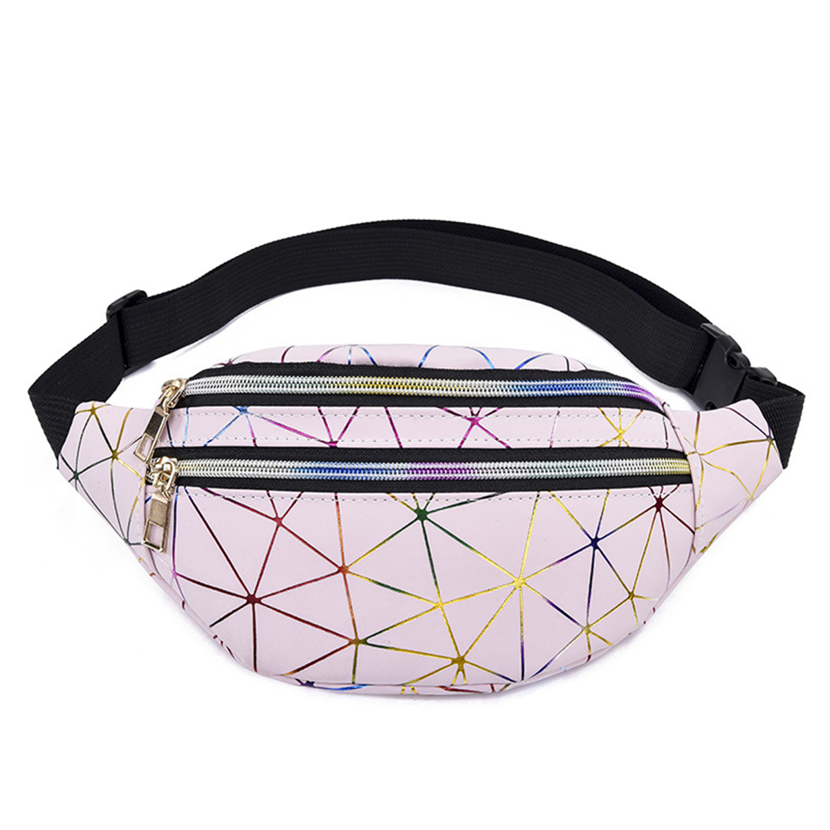 Holographic Waist Bags for Women Pink Silver Fanny Pack Women Belt Bag Black Geometric Waist Chest Phone Bag Men - image 1 of 7