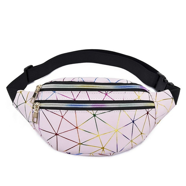 Holographic Waist Bags for Women Pink Silver Fanny Pack Women Belt Bag Black Geometric Waist Chest Phone Bag Men