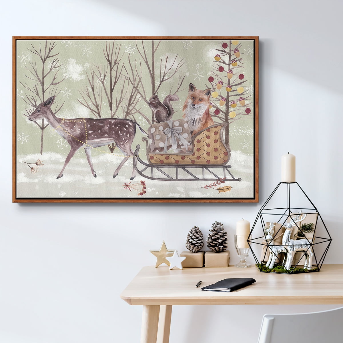Christmas Time Collection A - Framed Gallery Wrapped Holiday Canvas - 25 x 37 - Rosewood Frame