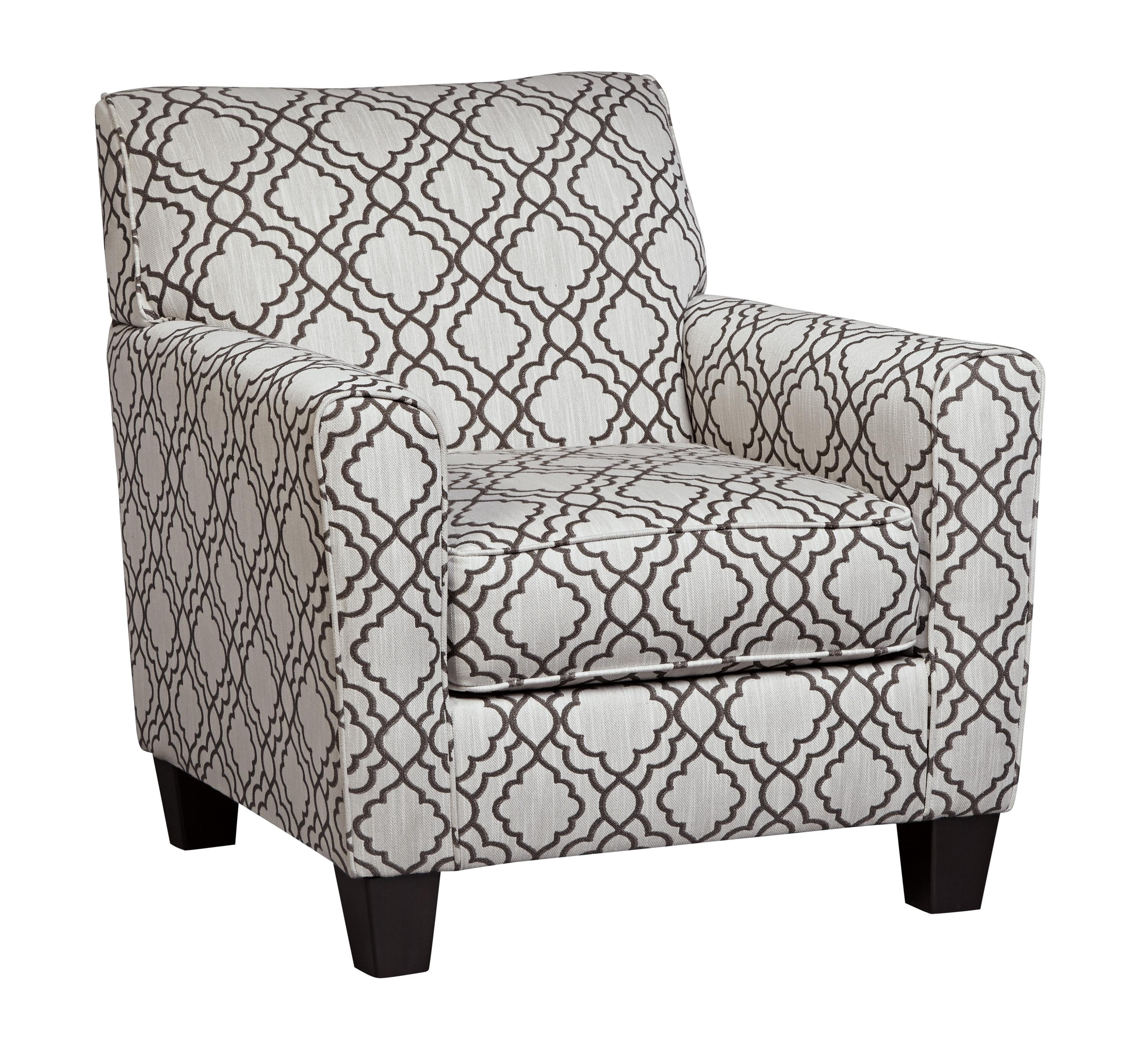 Fabric Upholstered Accent Chair with Quatrefoil Print, Gray and White