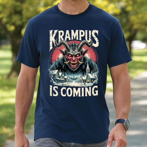Krampus Is Coming Gothic Christmas T-Shirt – Horror Holiday Tee, Dark Xmas Gift, “Gruss Vom Krampus” Nordic Folklore Shirt