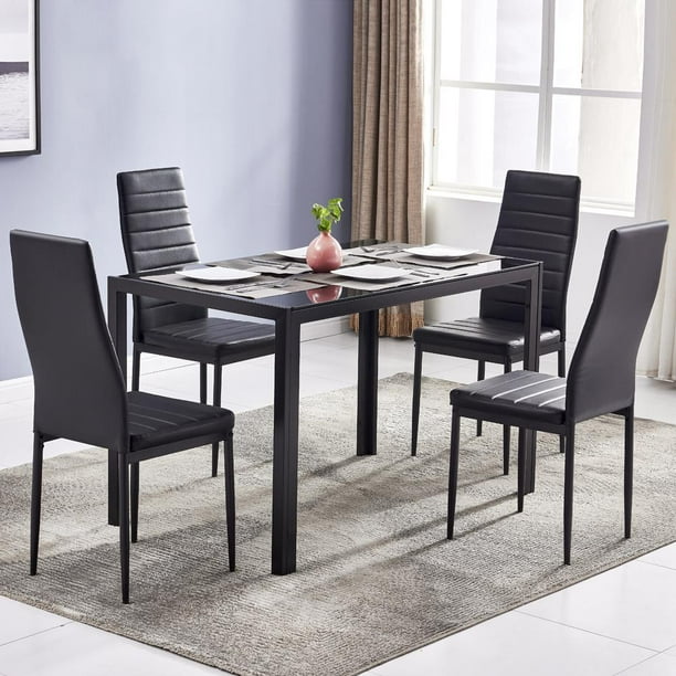 Zimtown Dining Table Set, 5 Piece Kitchen Table Set with Glass Table ...