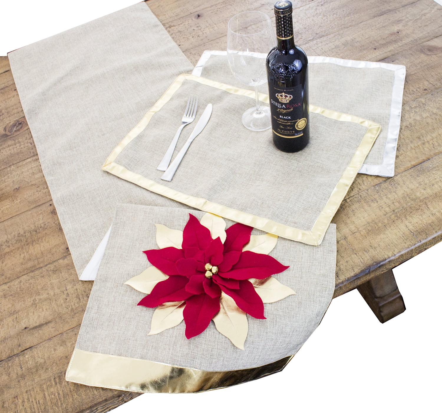 Holiday Unique Plain Design with Gold Border Table Placemat - Set of 4 (Gold Border 13"x19" Placemat-Set of 4)
