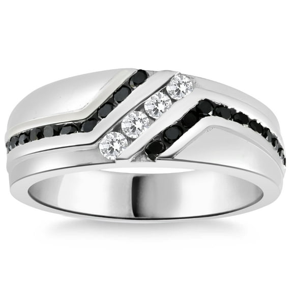 Pompeii 1 Ct TW Mens Black & White Diamond Wedding Band 10k White Gold Ring (G/H,I1)