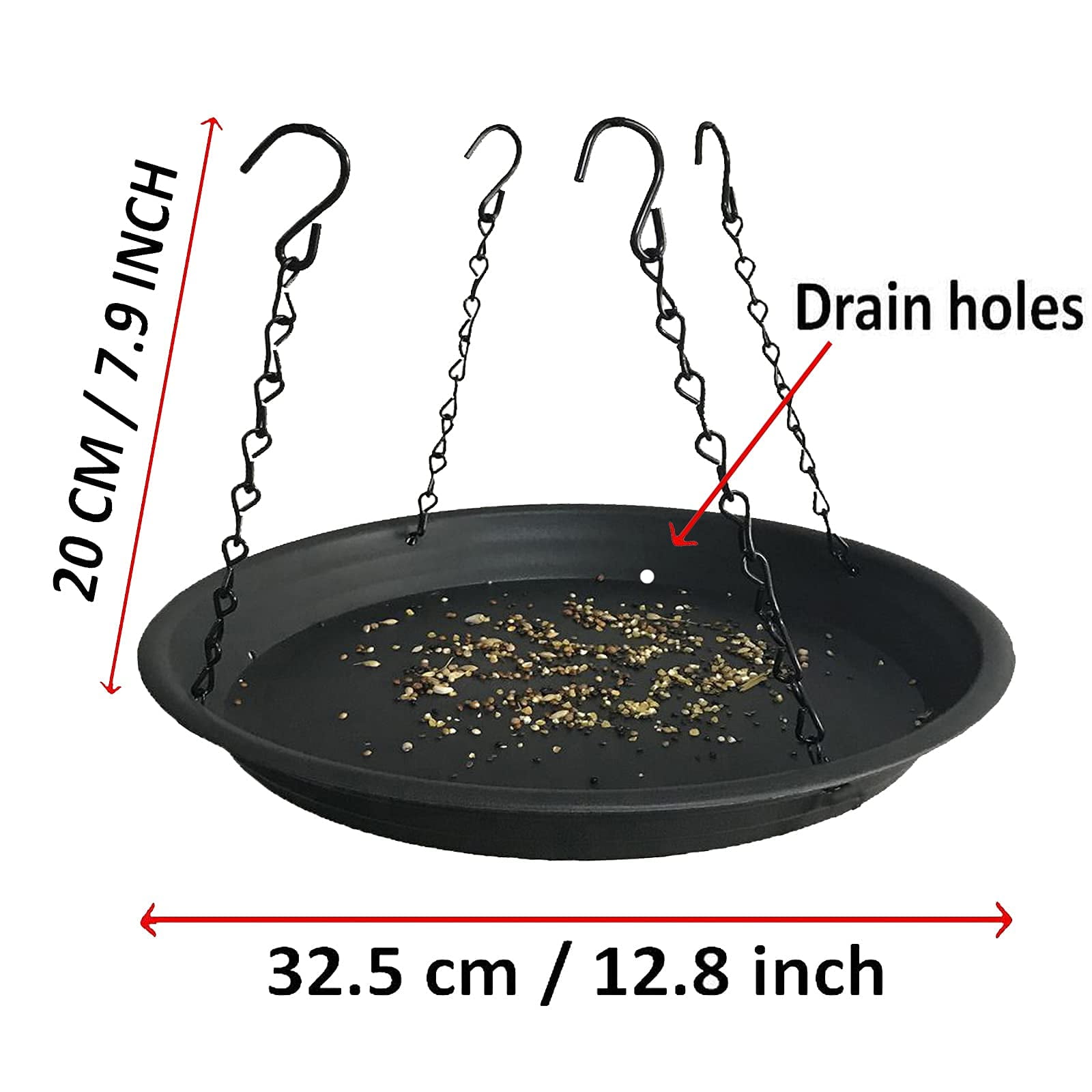 12.8" Homes Garden Platform Bird Feeder, MVR1&nbsp;Large Hanging Tray Squirrel Feeder, Bird Seed Catcher Tray, Bird Viewing, for Attracting Birds Outdoors, Backyard, Large Capacity, Black