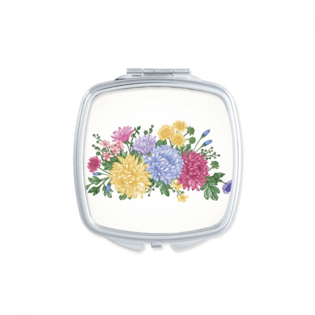 Chrysanthemum Greenery Flower Square Mirror Portable Compact Pocket Makeup Double Sided Glass