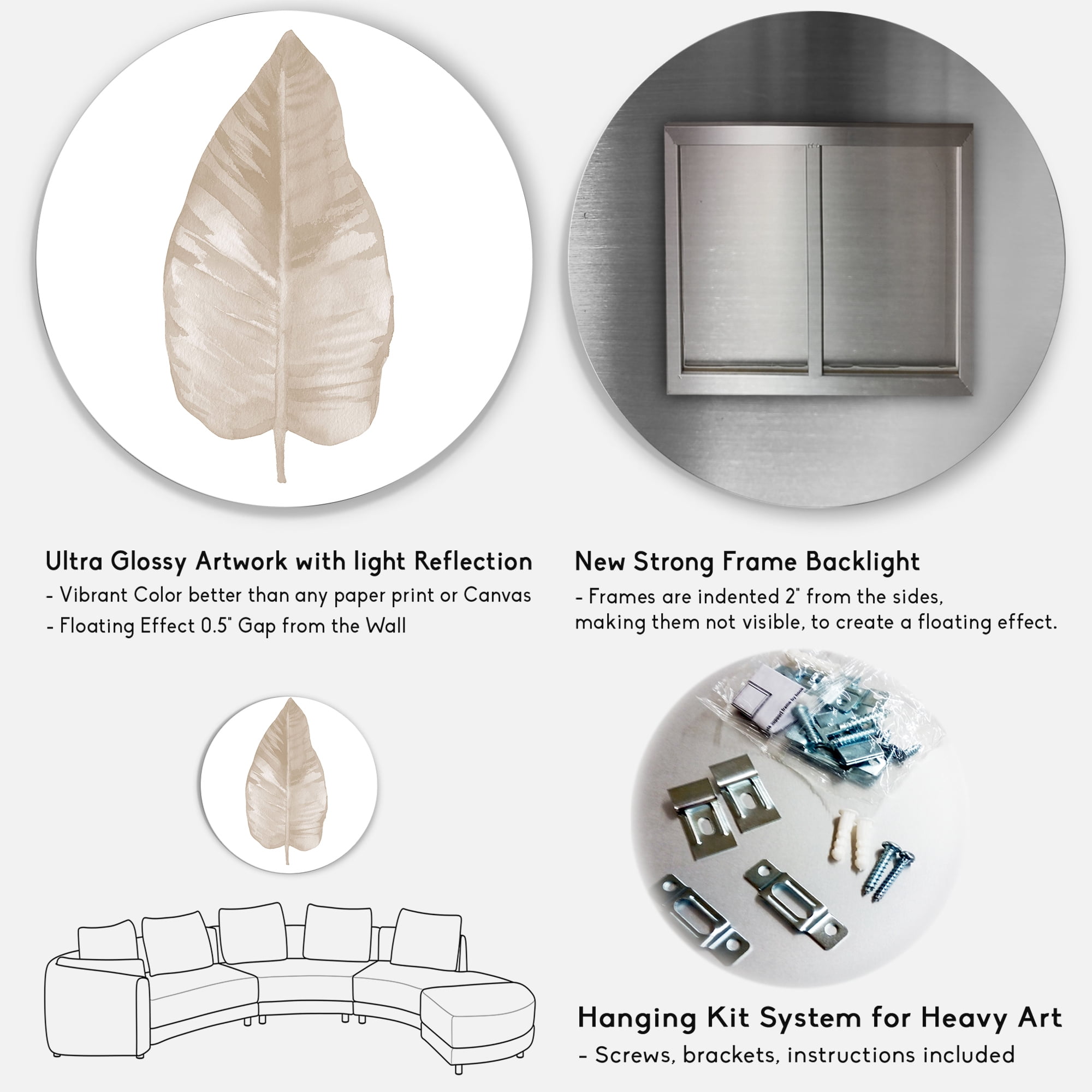 Designart 'Dried Leaf Plant Beige On White Background' Traditional Circle Metal Wall Art 11x11 - Disc of 11