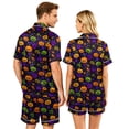 thumbnail image 5 of IYYVV Halloween Couple Matching Satin Pajamas Sets Short Sleeve Button Down Silk Pjs Gothic Carved Sleepwear 2 Pieces Loungewear Purple L, 5 of 5