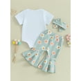 thumbnail image 4 of Bagilaanoe 3pcs Newborn Baby Girl Pants Set Short Sleeve Romper Tops + Flower Print Flare Trousers + Headband 3M 6M 12M 18M Infant Casual Clothes, 4 of 9
