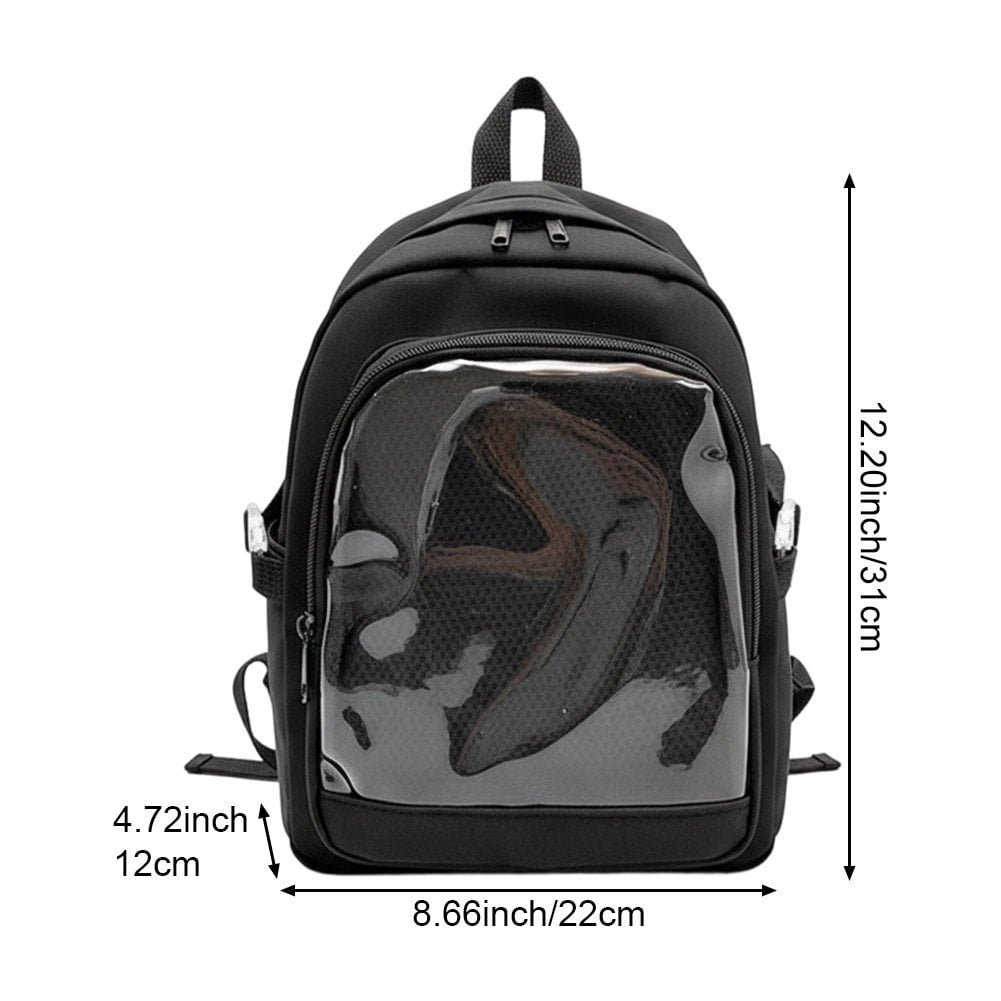 Slccxzc Black Ita Bag with Clear Windows Nylon Rucksack Casual Backpack for Women