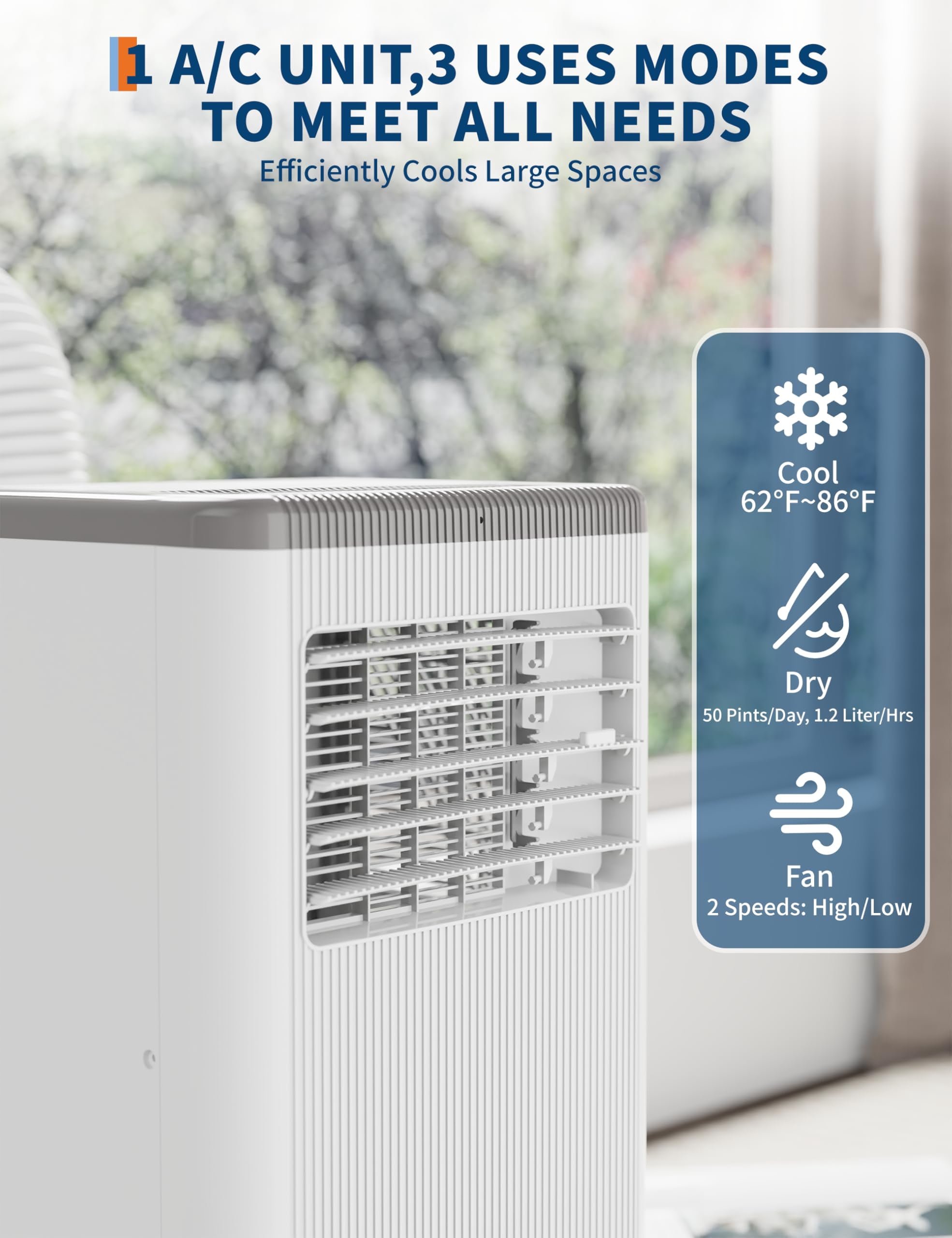 8000 BTU Portable Air Conditioner with Wheels, Portable AC Unit with Remote, Indoor Air Conditioner for Room 420 SQ.FT, Cooling/Fan/Dry Modes, Low Noise for Apartments, Office, Bedroom, Living Room