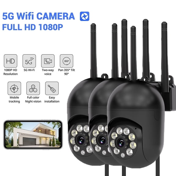 1080P Outdoor Security Camera, 5G WIFI, 360° Pan/Tilt Wi-Fi Camera with Color Night Vision, Motion Detection, 2-Way Audio & Dual-Band Connectivity 3PC