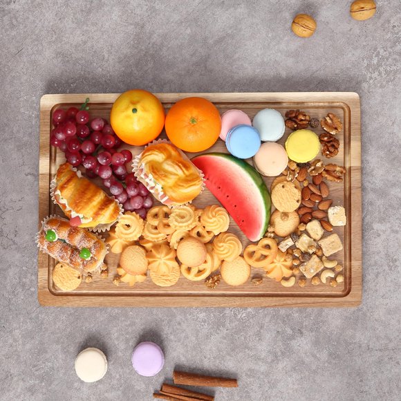 AKDSteel Wood Cutting Board for Kitchen, 18x12x1 Inches Wooden Chopping Board with Deep Juice Groove, Built-In Back Handle, Easy to Clean, Butcher Block Service Tray for Fruit, Meat
