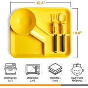 Yellow Firefighter Dinnerware Set for Kids - 3PC Toddler Plates with Fire Truck Utensils