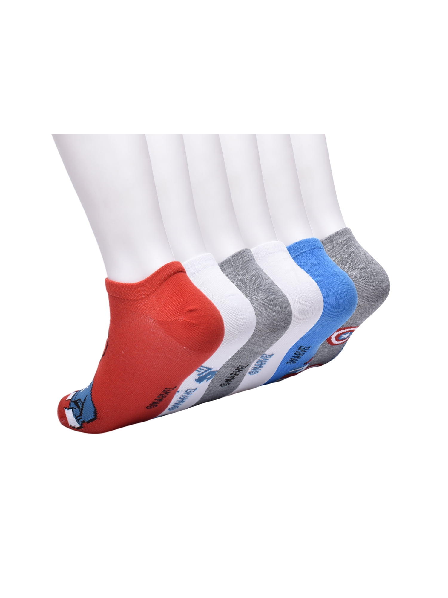 Marvel's Captain America Boys No Show Socks, 6 Pairs, Sizes S (4-8.5) - L (3-9)