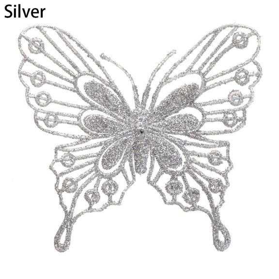 New Gold Powder Glitter New Year Decor Christmas Butterfly Fake Butterfly Christmas Tree Decorations Home Xmas Ornaments SILVER