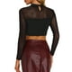 thumbnail image 3 of INSPIRAR CHIC Top Corto de Manga Larga con Brillo y Cuello Alto, Tejido de Malla, Clubwear, Talla XL, Negro Plateado, 3 of 6