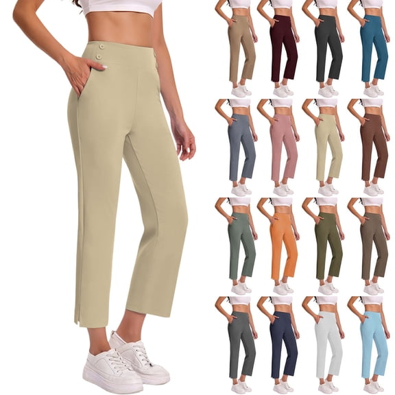 Kmdttou Dressy Capri Pants for Women Plus Size High Waist Stretch Long Pants Womens Golf Capris Pants for Summer with Pockets Work Casual Save to 65% off!