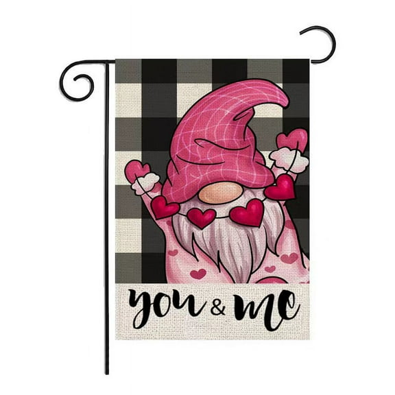 Valentines' Day Garden Flag Gnome Decorations You and Me Double Sided Farmhouse Burlap Home Decor for Anniversary Wedding 12" x 18"