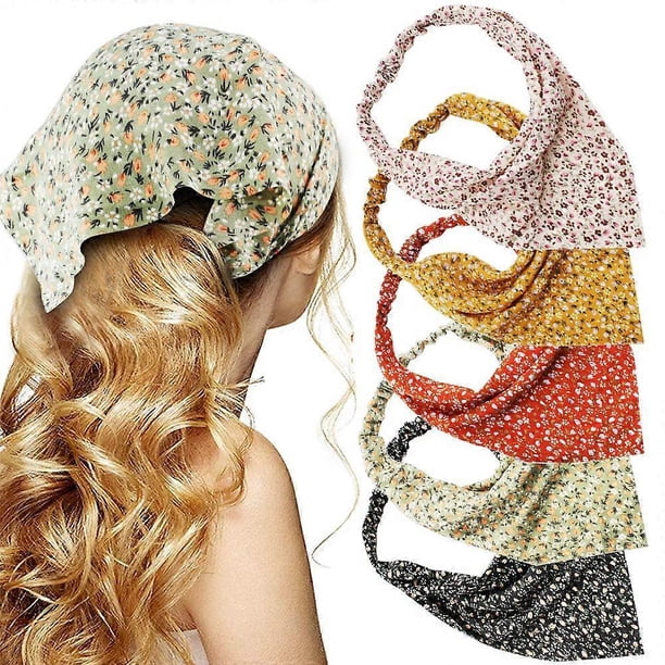Floral Hair Scarf Headband 5 Pcs Hair Bandanas Chiffon Boho Headbands for Women Elastic Head Bandana for Women Girls Hair Accessories