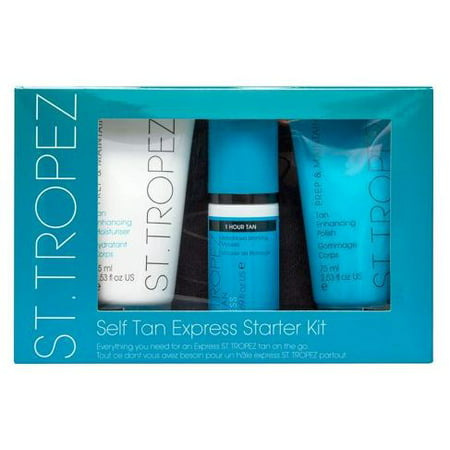 St. Tropez Self Tan Express Starter Kit - 4 Pc kit 2.53 oz Tan Enhancing Polish, 2.53 oz Tan Enhancing Moisturizer, 1.69 oz Self Tan Express Advanced Bronzing Mousse, Tan Applicator (Best Self Tanning Products)