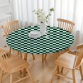 thumbnail image 3 of Black and Mint Green Checkerboard Pattern Round Fitted Tablecloth with Elastic Edge,Dining Table Cover Waterproof,Outdoor Round Tablecloth for Camping,Dining,Indoor and Outdoor, 3 of 7