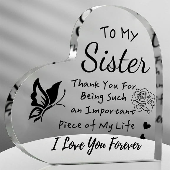 Heart-Shaped Acrylic Sister Friendship Plaque Engraved Love Message, Elegant Desk Decor With Butterfly Rose Design, Ideal Gift Bestie Sister Birthdays Christmas Thank You Floral Friendship Gifts