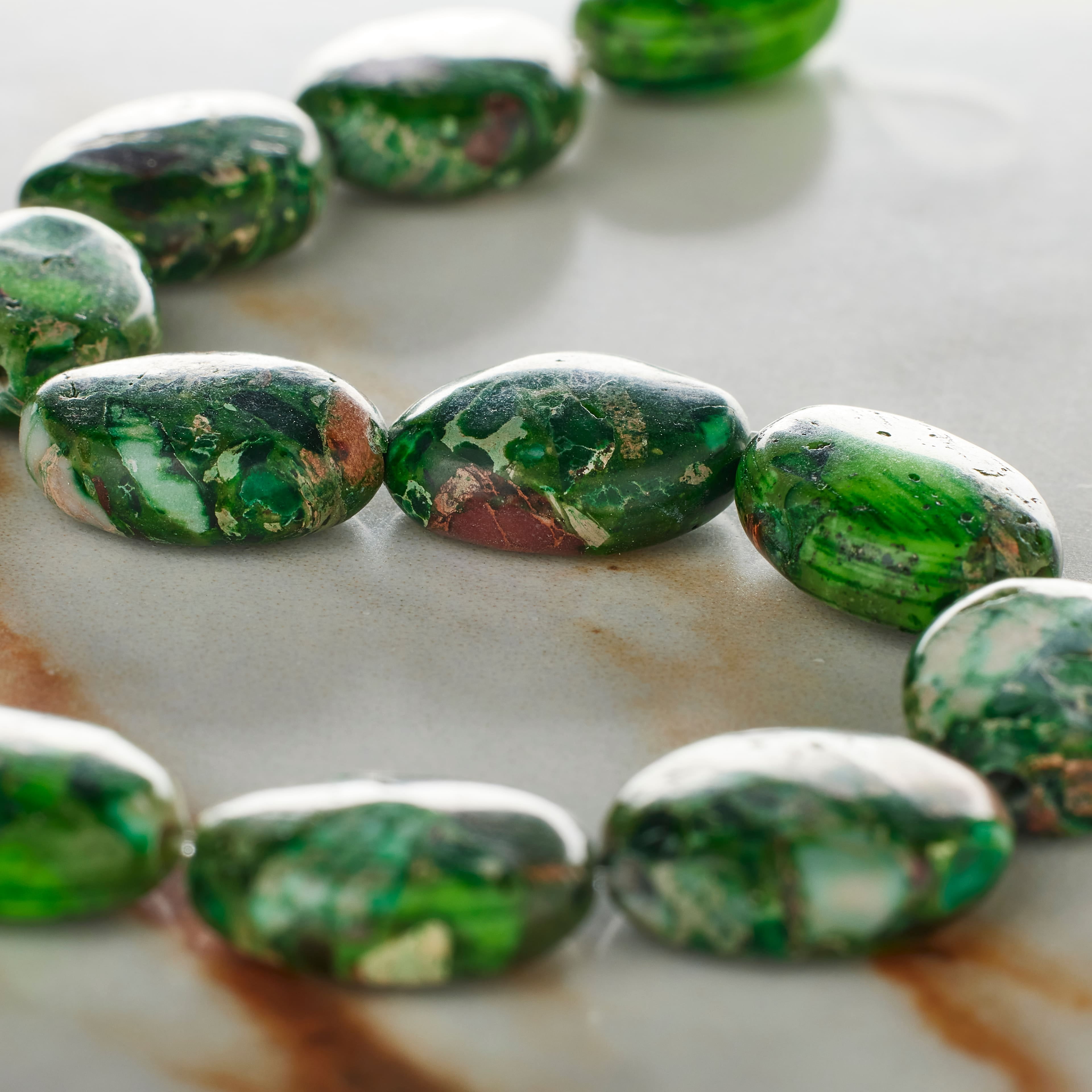 Bead Landing Green Imperial Jasper Oval Beads, 14mm, 12 Pack