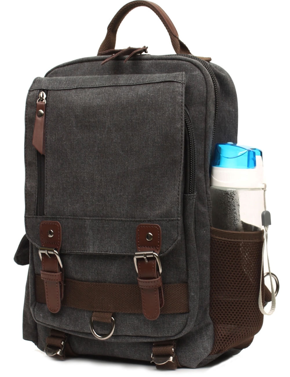 Mygreen Convertible Sling Canvas Cross Body 13-inch Laptop Messenger Bag Shoulder Backpack Black with Zipper Shoulder Strap