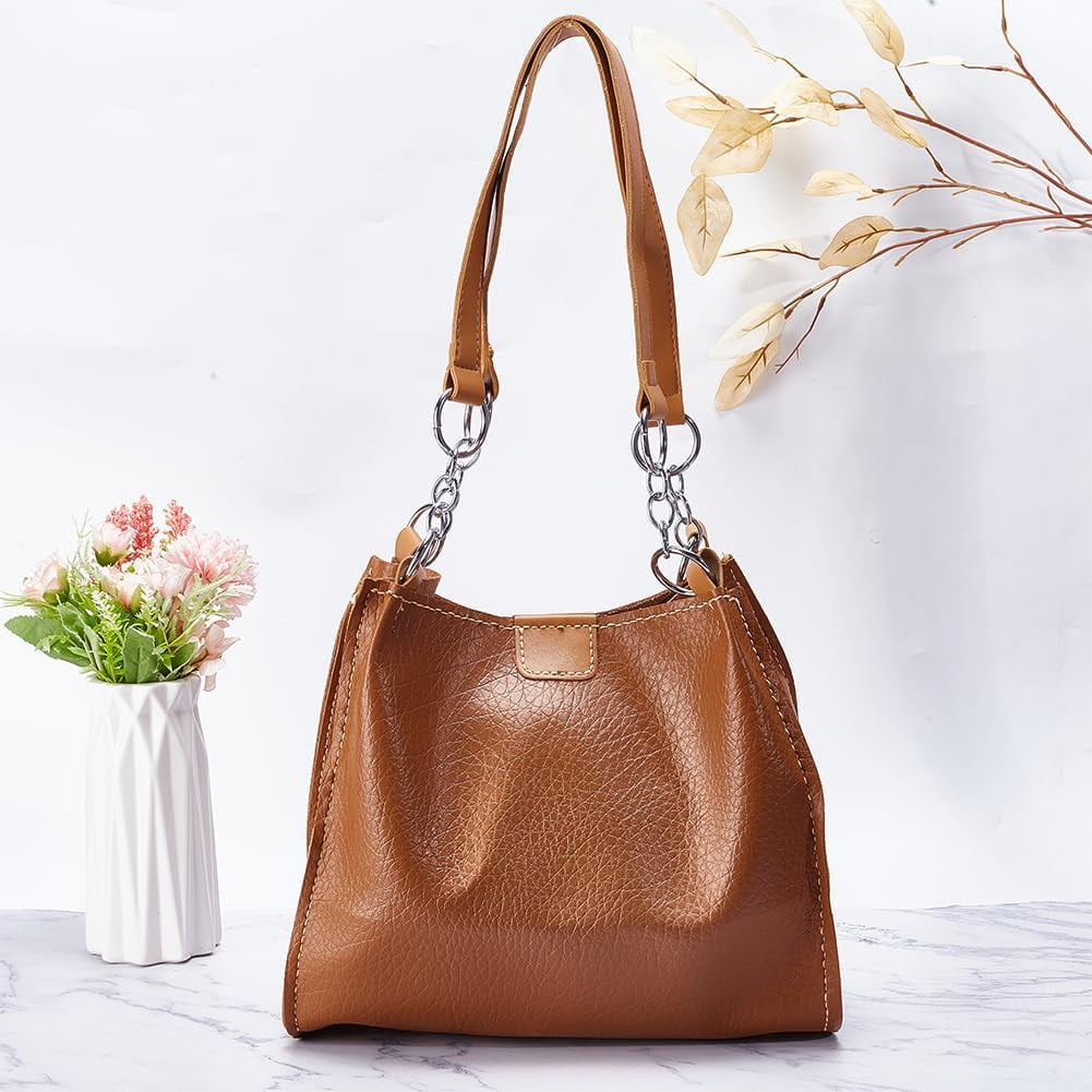 DIY Shoulder Bag Making Kits PU Leather Handag Making Kit for Women Large Capacity PU Leather Tote Working Kit with Bag Sewing Kit for Shoulder Bag Birthday Gift 12.2x4.7x10.6 Inch Camel for DIY