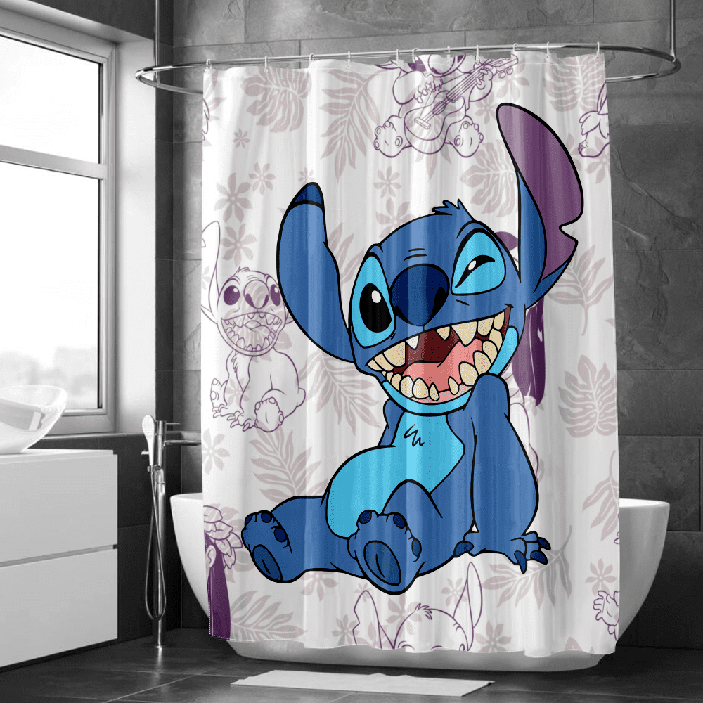 Lilo & Stitch Shower Curtain Cartoon Bathroom Decor Curtain with Hooks ...