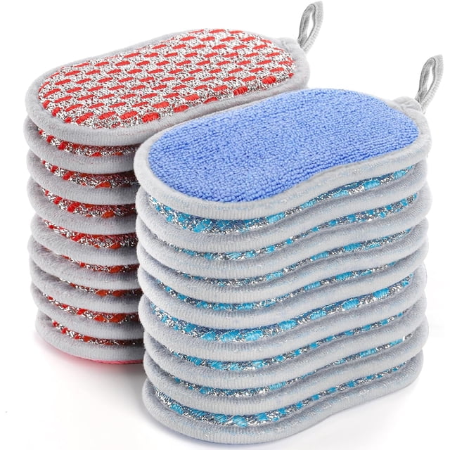 20 esponjas multiusos para fregar cocina, almohadillas de esponja de microfibra que no rayan con bucle, estropajo de limpieza reutilizable para lavavajillas, sartenes