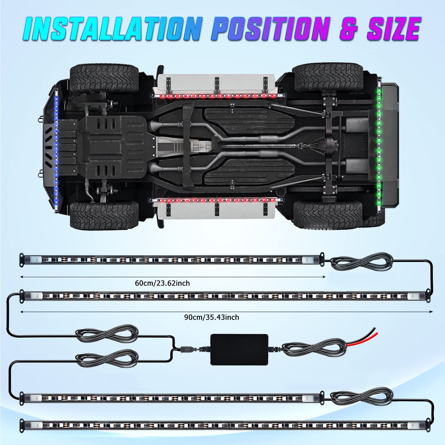 AUTOXBERT 4Pcs Car Underglow Neon Accent Strip Light LED RGB Multi Color DIY APP Function