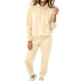 thumbnail image 2 of Casual Summer Outfits 2 Piece Matching Clothing Set Women's Solid Color Casual Sweatshirt Set Khaki L, 2 of 7