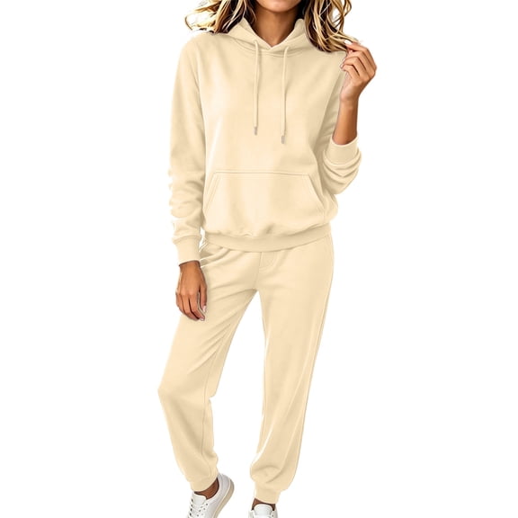 Women's 2 PCS Outfits Hoodies and Sweatpants Suit Drawstring Elastic Waist Cuffed Sweatpants Sweatsuits Long Sleeve Pullover Jogger Sets with Pocket