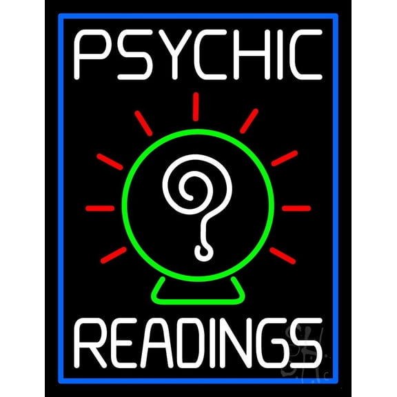 White Psychic Readings With Border LED Neon Sign 31" Tall x 24" Wide - inches Black Square Cut Acrylic Backing, with Dimmer - Bright and Premium built indoor LED Neon Sign for Storefront.