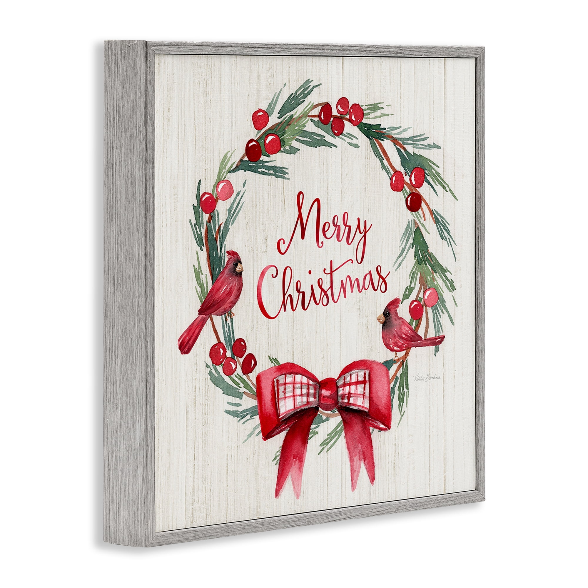 Stupell Industries Merry Christmas Holly Wreath Holiday Painting Gray Framed Art Prints Wall Art, 17 x 17