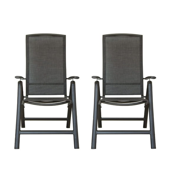 Folding Patio Chairs Set of 2, Aluminium Frame Reclining Sling Lawn Chairs with Adjustable High