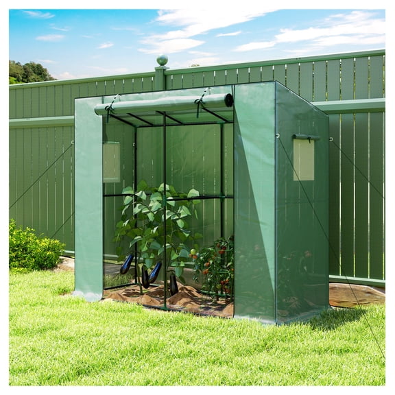 Portable Greenhouse, 6.6' x 2.5' x 5.6' Walk-in Greenhouse for Outdoors, UV-resistant PE Green House with Roll-up Door & Windows