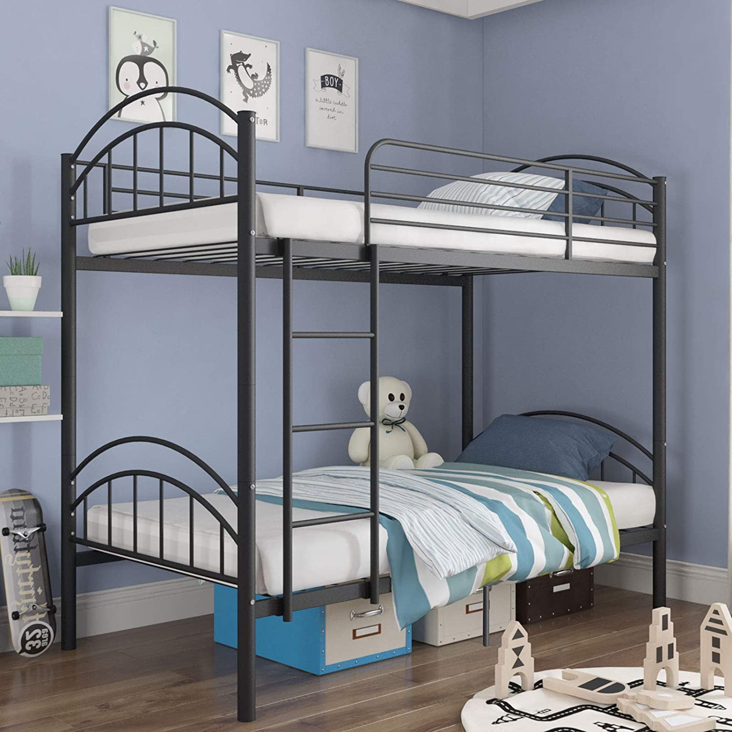 Mecor Twin Over Bunk Bed, Metal Bunk Bed Safety Rail