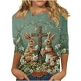 thumbnail image 3 of lcziwo Lightening Sales 3/4 Length Sleeve Womens Tops Casual Loose Crewneck Tshirt 2025 Easter Day Funny Graphic Tees Cotton Pullover Blouses Multicolor L, 3 of 6