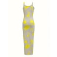 thumbnail image 2 of Vibrant Yellow Floral Print Women's Bodycon Dress | Sleeveless, Stretchy, Machine-Washable, Elegant Round Neck | All-Season Casual & Formal Wear, Medium Elasticity, 2 of 8