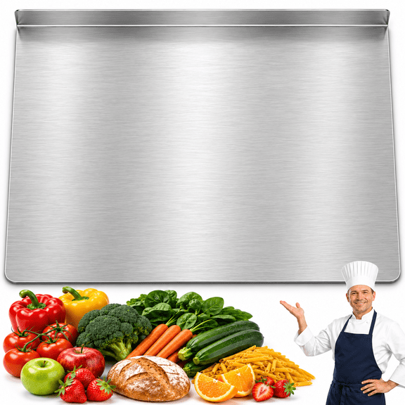 GAZILY® Stainless Steel Cutting Board with Counter Lip, 19.7 x 15.7 in, Double-Sided Chopping Board for Meat, Vegetables, Bread and Dough