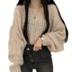 thumbnail image 5 of Suéter holgado de estilo perezoso con mangas abullonadas y cuello redondo de color caramelo de estilo coreano para mujer, 5 of 5